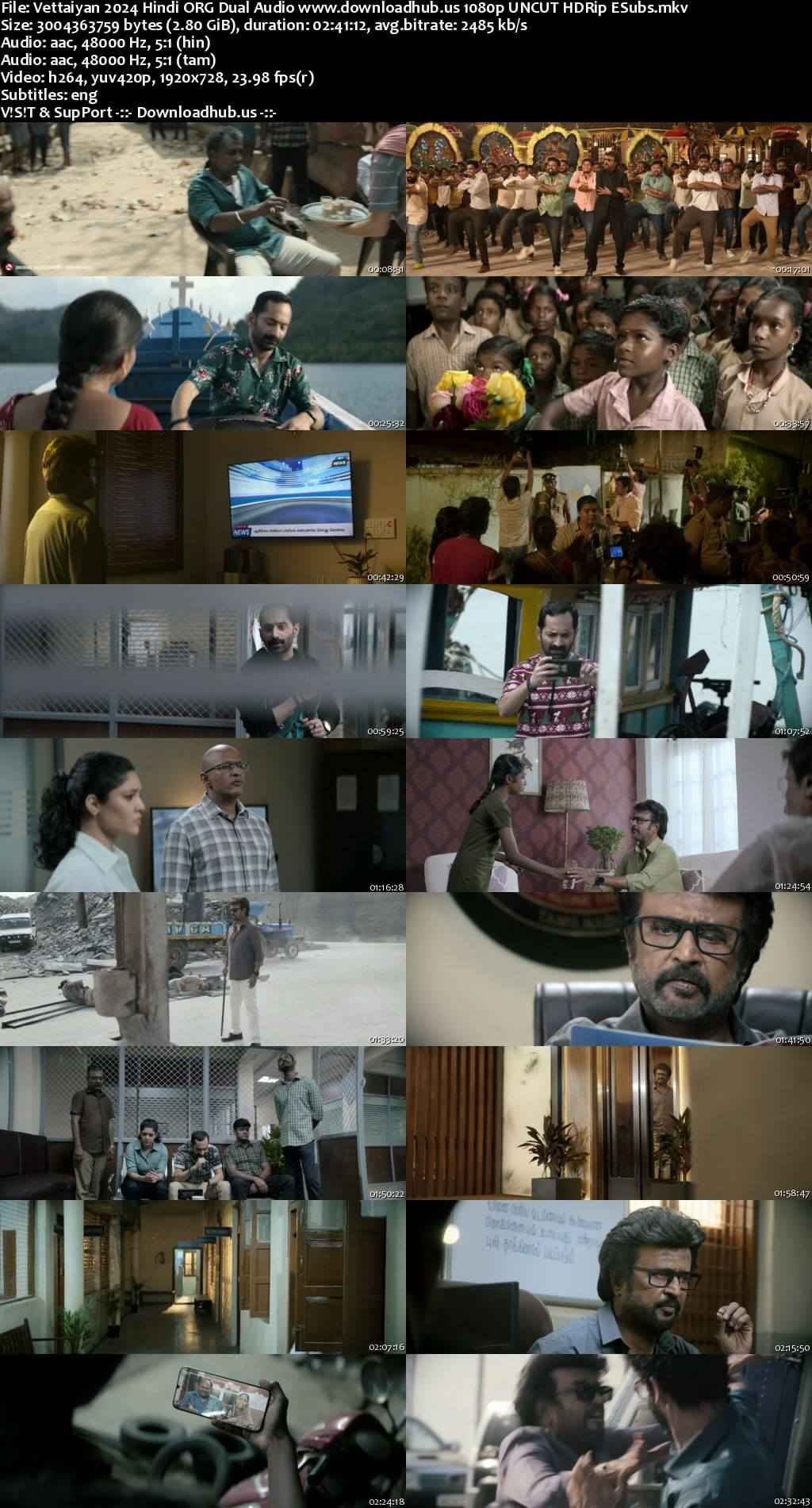Vettaiyan 2024 Hindi ORG Dual Audio Movie DD5.1 4k 1080p 720p 480p UNCUT HDRip ESubs x264 HEVC