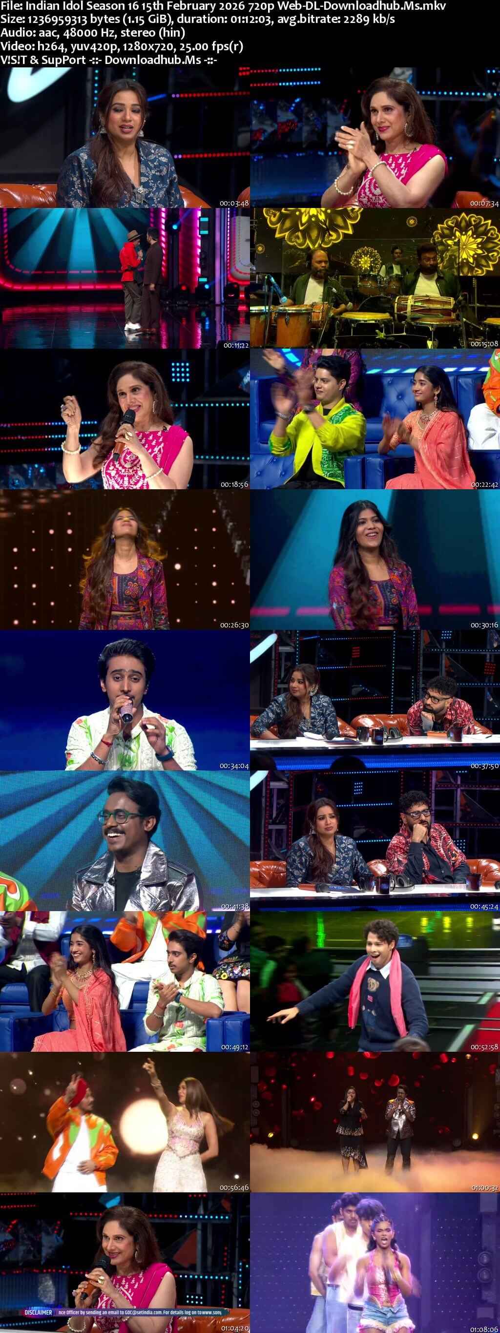Indian Idol Season 16 15 February 2026 Episode 37 Web-DL 720p 480p